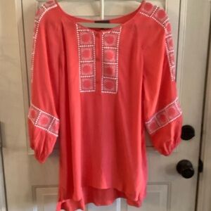 Hale Bob Coral Blouse with White Accents